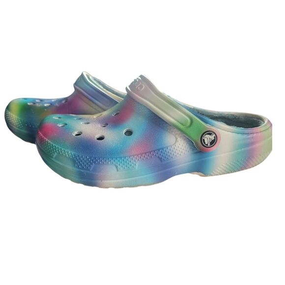 CROCS Shoes - Crocs Classic Clogs Fur Lined Tie Dye Multicolor Women's Size 8 Cozy Comfort
